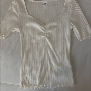 GAP Ivory Ribbed V-Neck Short Sleeve Top